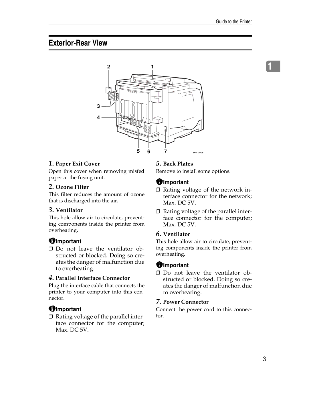 Ricoh AP305 operating instructions Exterior-Rear View 