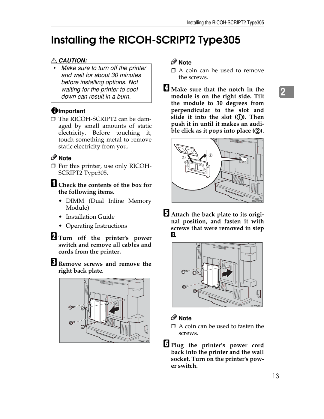 Ricoh AP305 Installing the RICOH-SCRIPT2 Type305, Check the contents of the box for the following items 