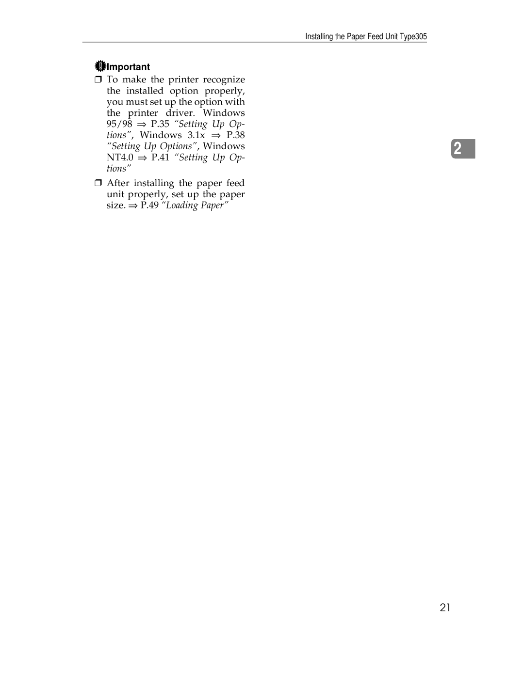 Ricoh AP305 operating instructions Installing the Paper Feed Unit Type305 