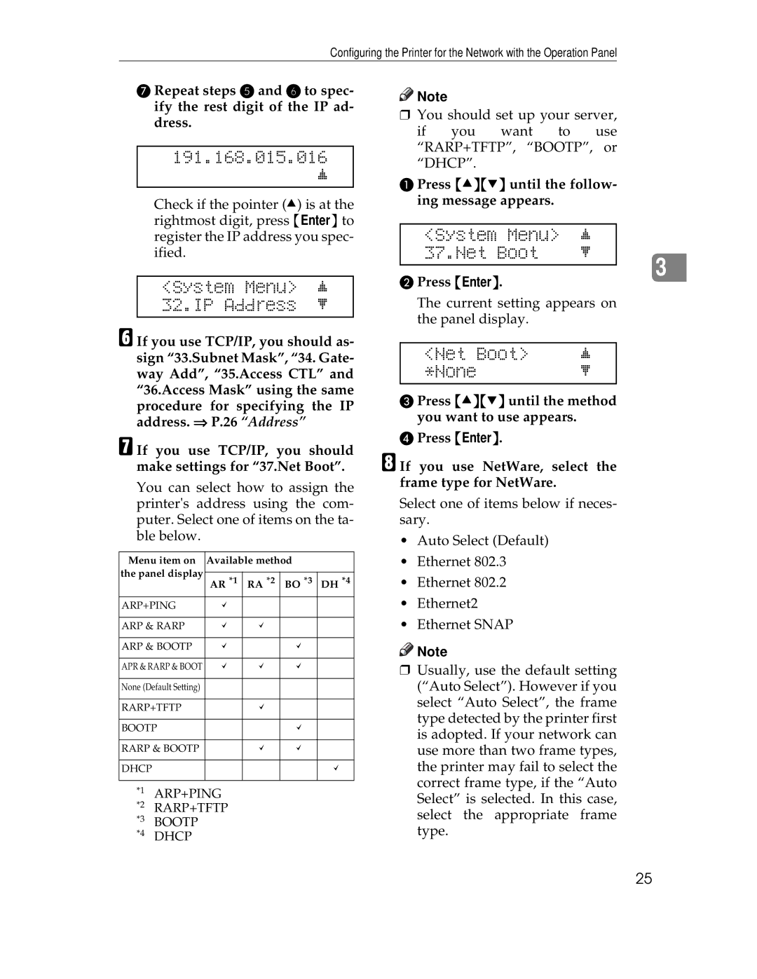 Ricoh AP305 operating instructions 191.168.015.016 j, System Menu Net Boot, Net Boot None 