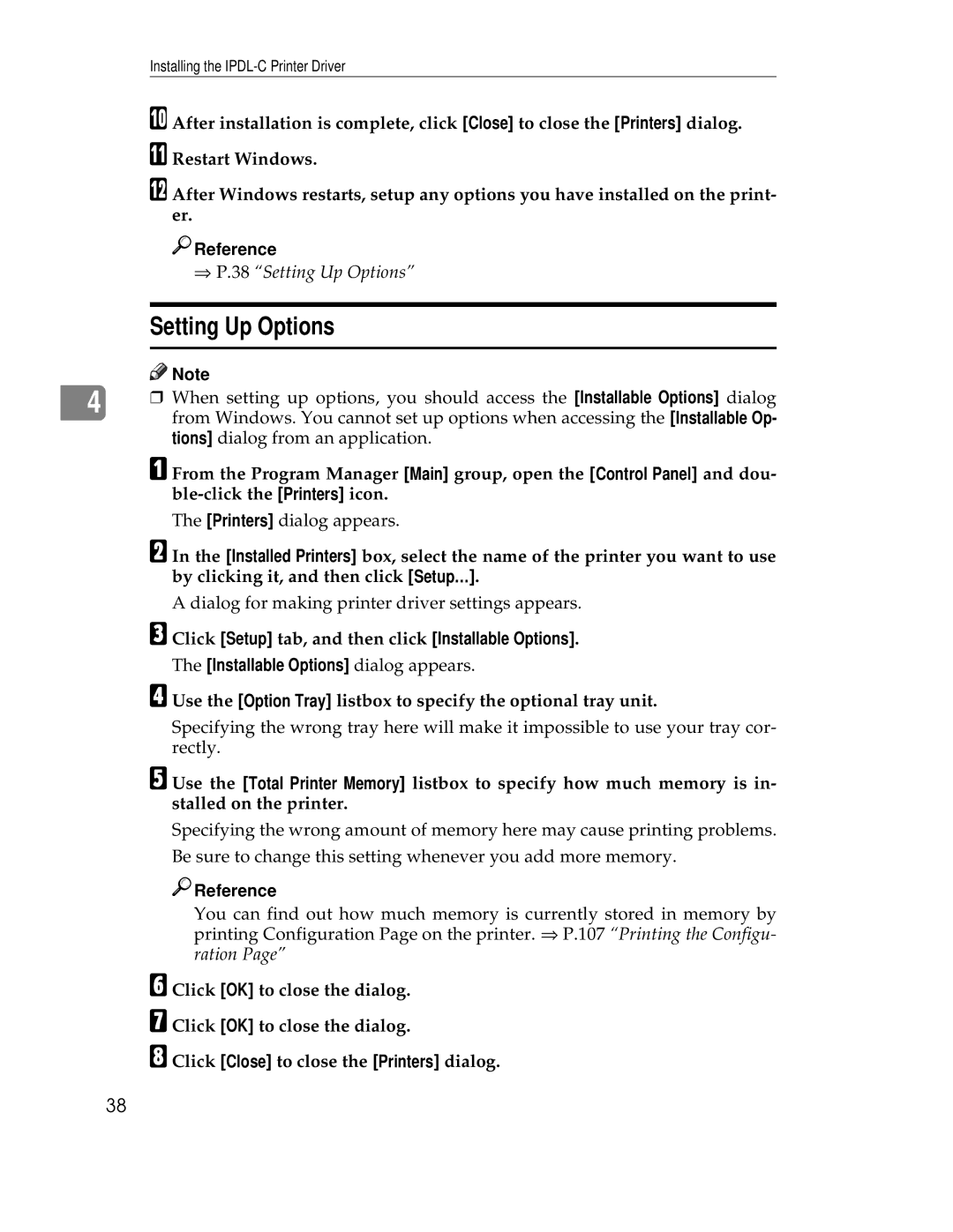 Ricoh AP305 operating instructions Setting Up Options, Tions dialog from an application 