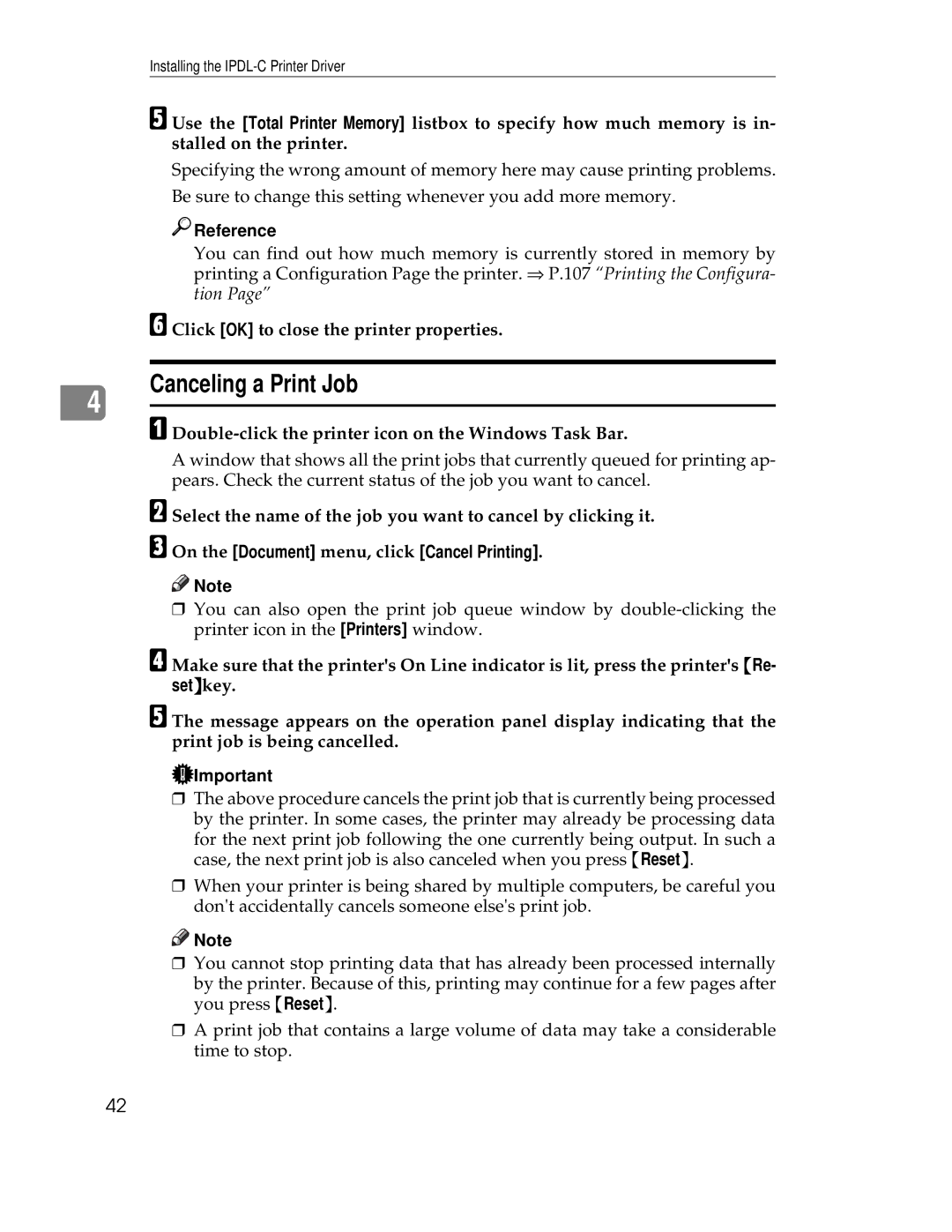 Ricoh AP305 operating instructions Canceling a Print Job, Click OK to close the printer properties 