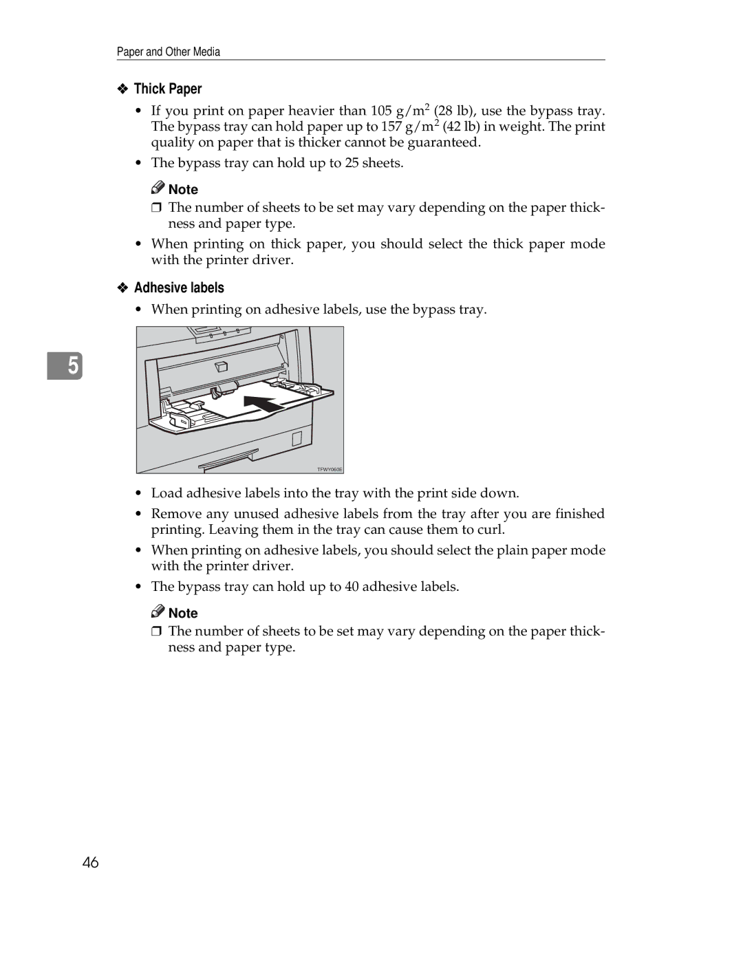 Ricoh AP305 operating instructions Thick Paper, Adhesive labels 