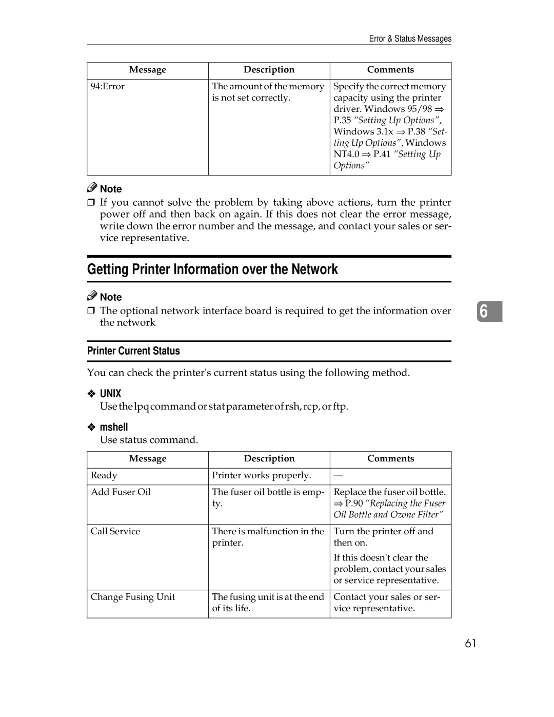 Ricoh AP305 operating instructions Getting Printer Information over the Network, Printer Current Status, Mshell 