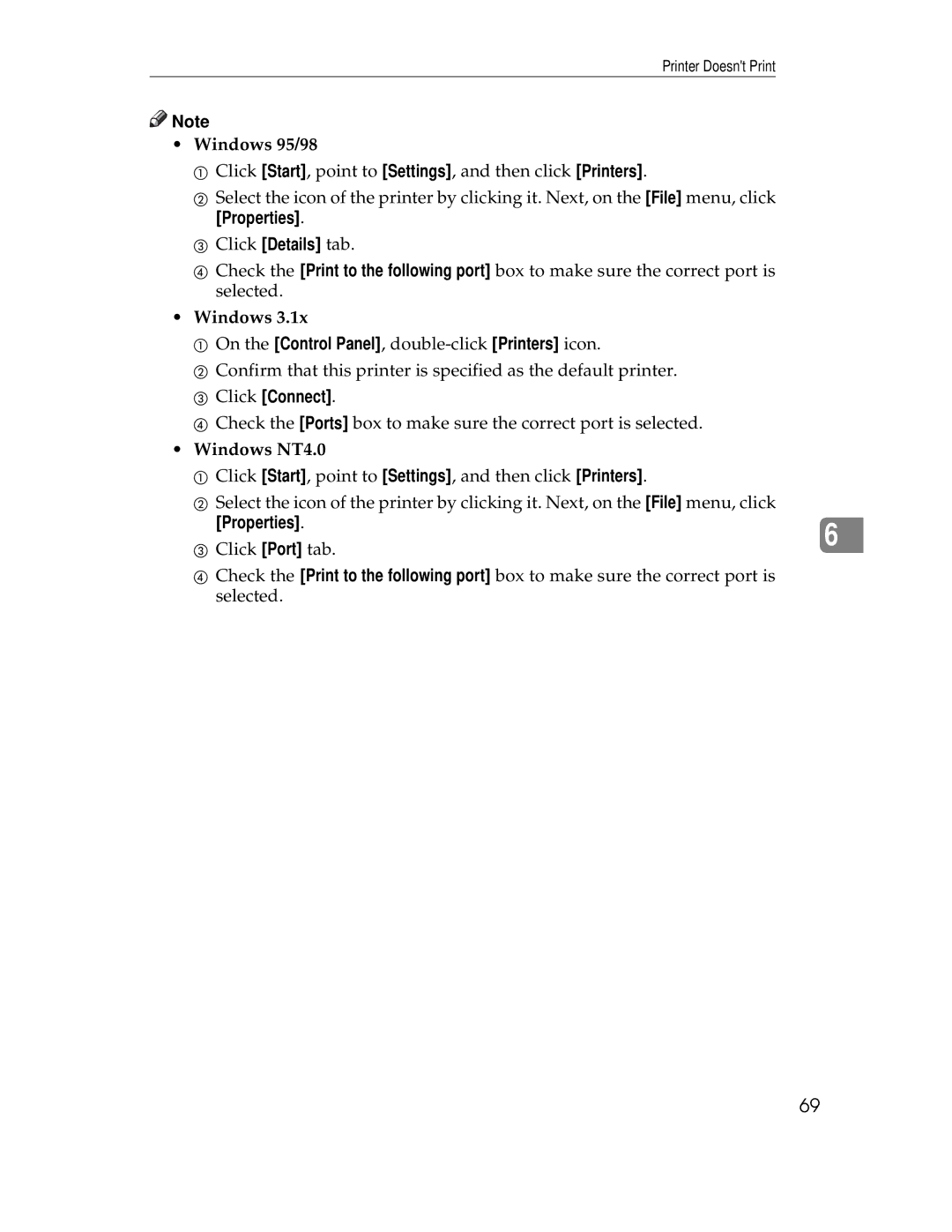 Ricoh AP305 operating instructions Windows 95/98, Properties, Click Connect, Windows NT4.0 