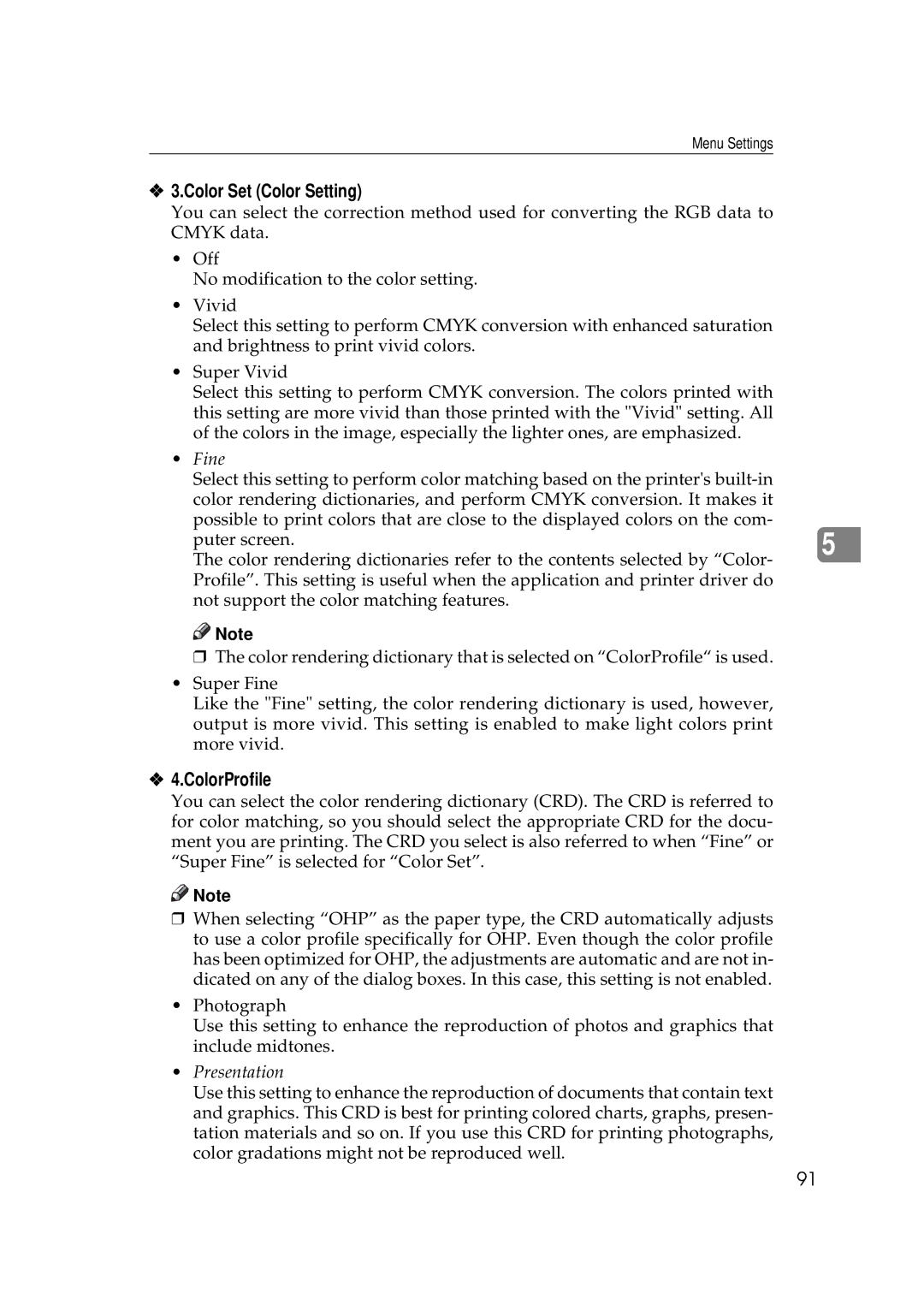 Ricoh AP306D operating instructions Color Set Color Setting, ColorProfile 