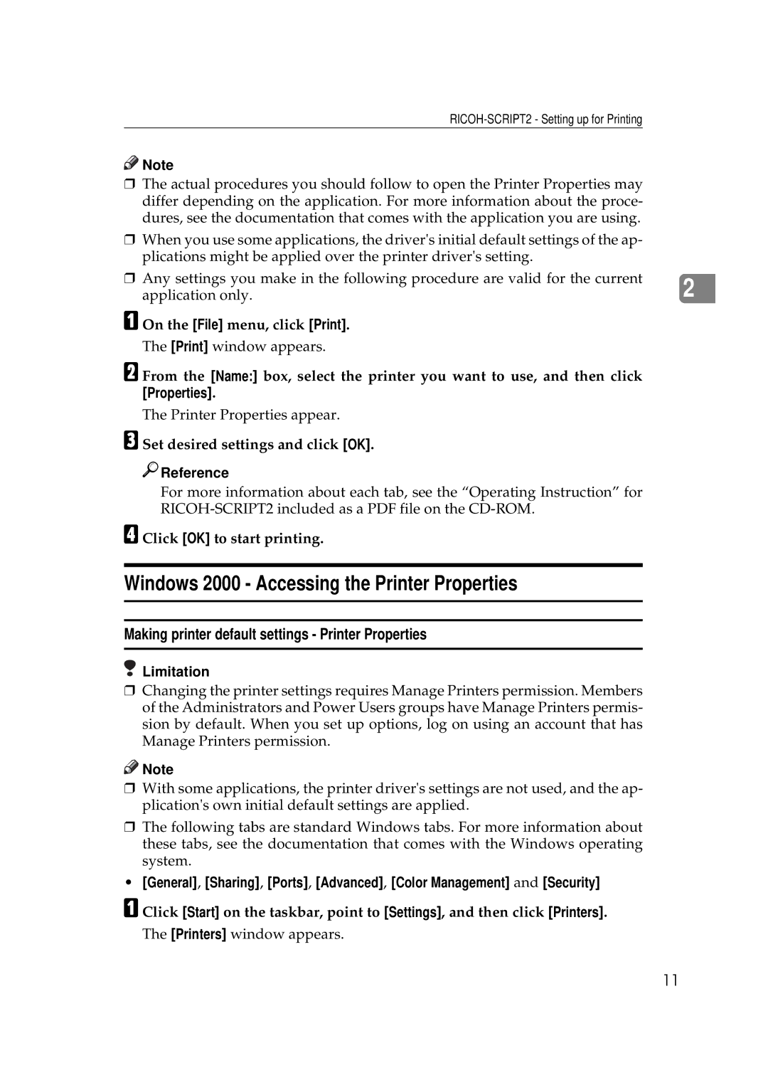 Ricoh AP306D operating instructions Properties 