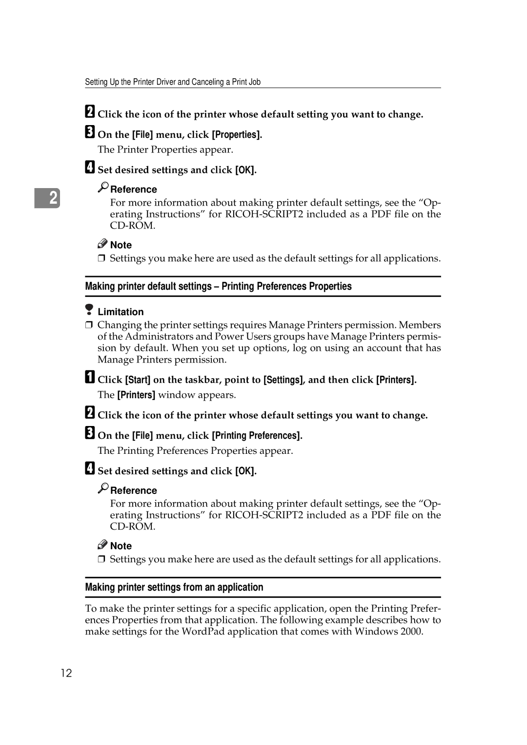 Ricoh AP306D operating instructions Making printer settings from an application 