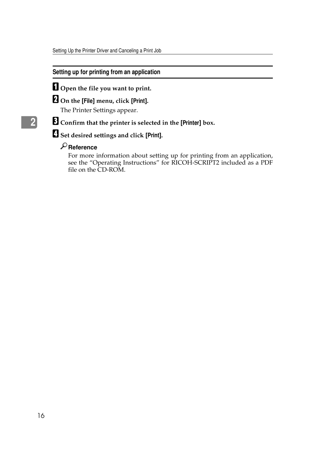 Ricoh AP306D operating instructions Setting up for printing from an application 