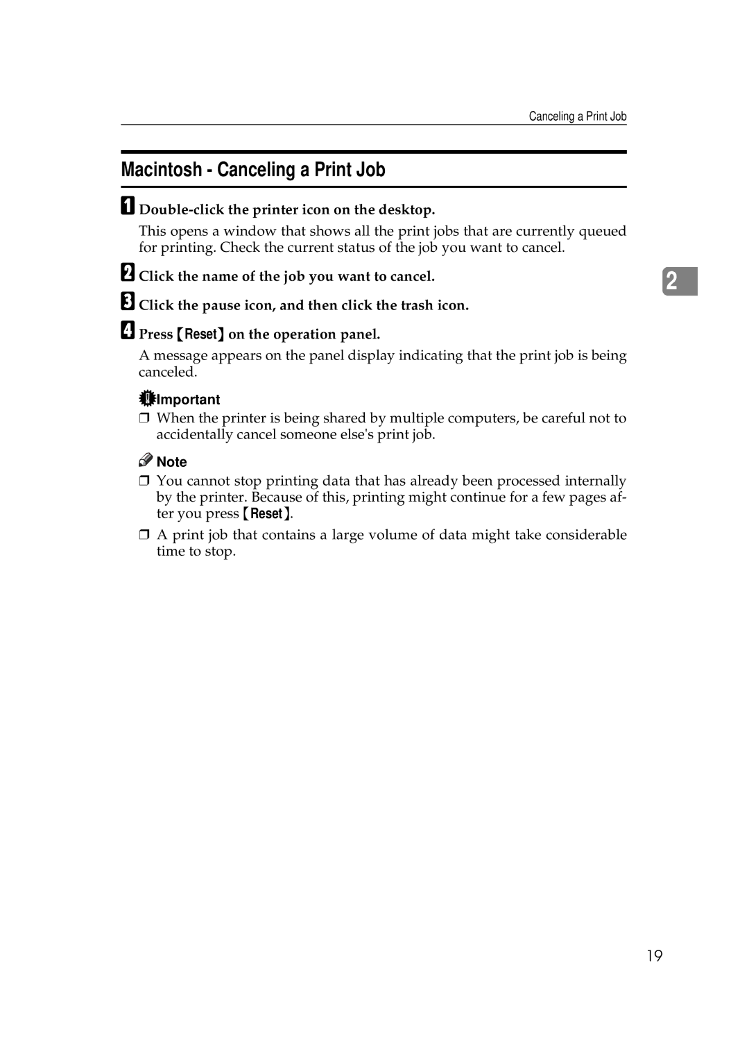 Ricoh AP306D operating instructions Macintosh Canceling a Print Job, Double-click the printer icon on the desktop 