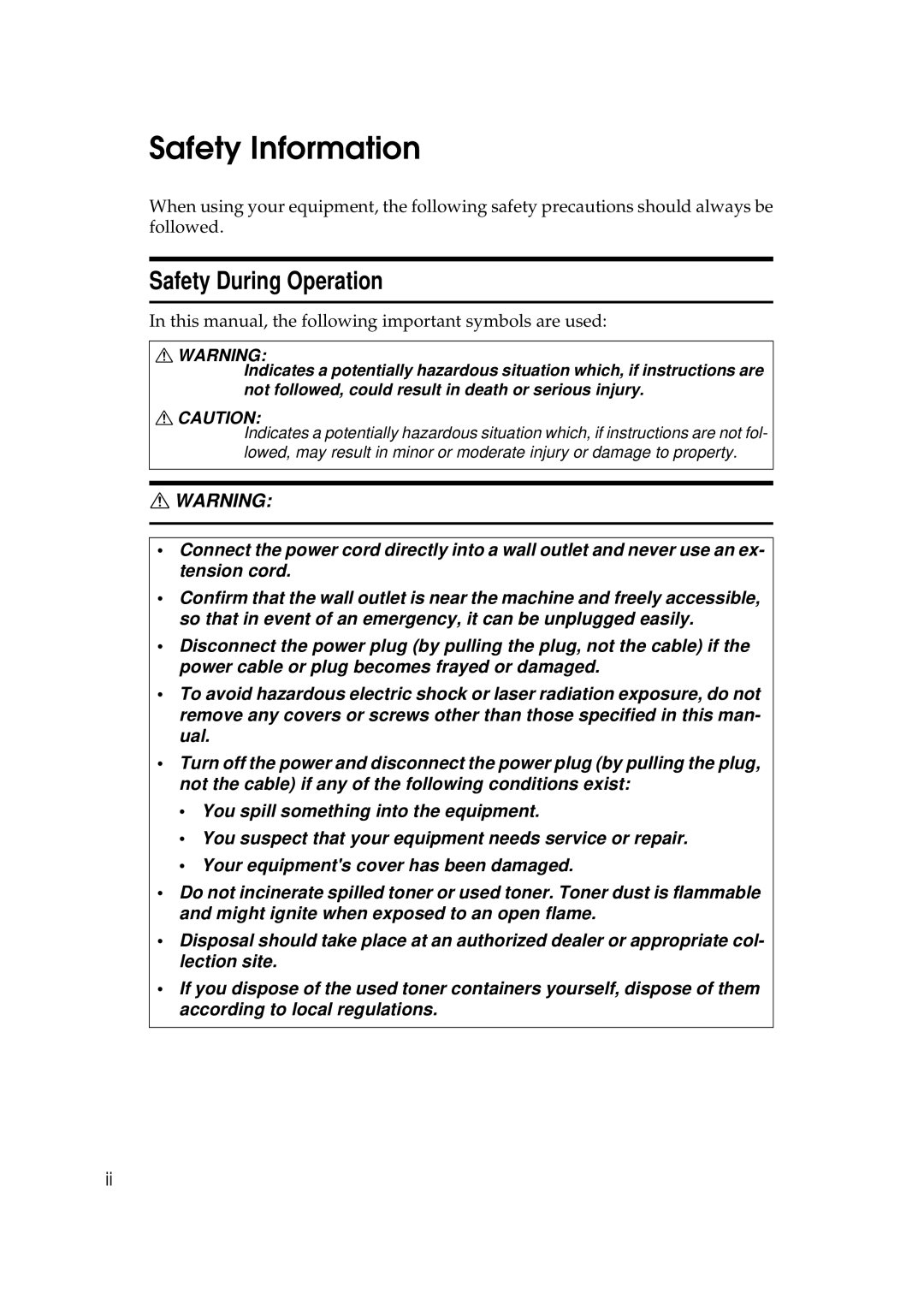 Ricoh AP306D operating instructions Safety Information, Safety During Operation 