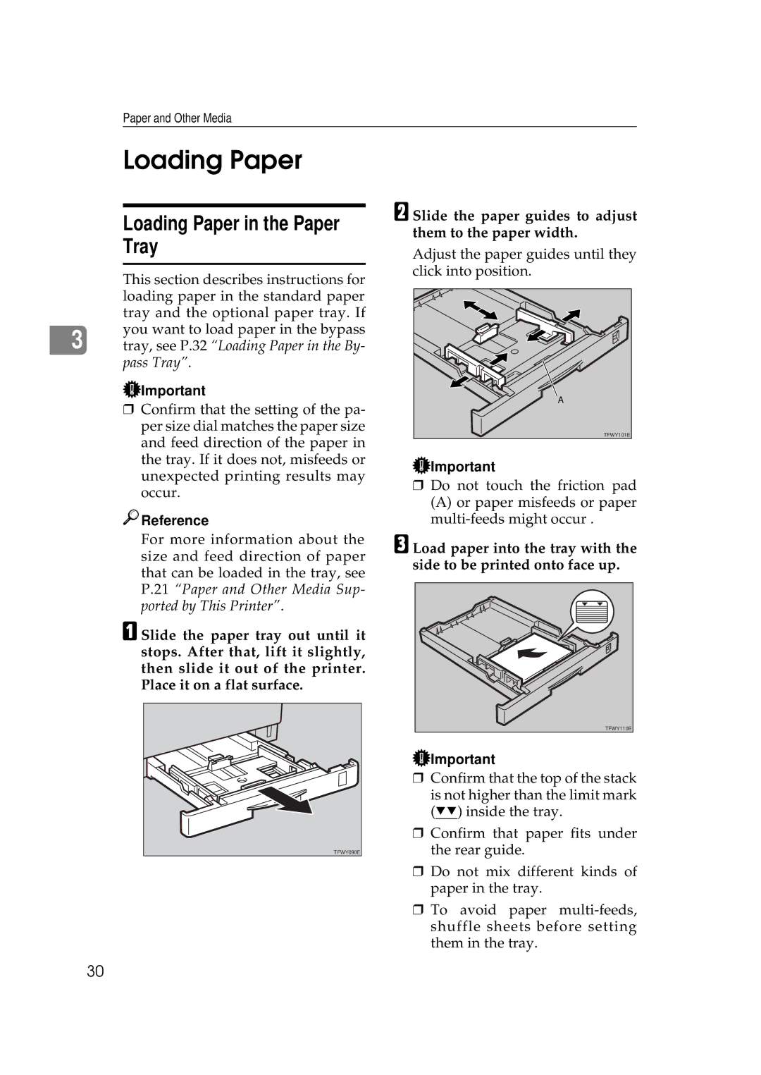 Ricoh AP306D Loading Paper in the Paper, Tray, Slide the paper guides to adjust, Them to the paper width 