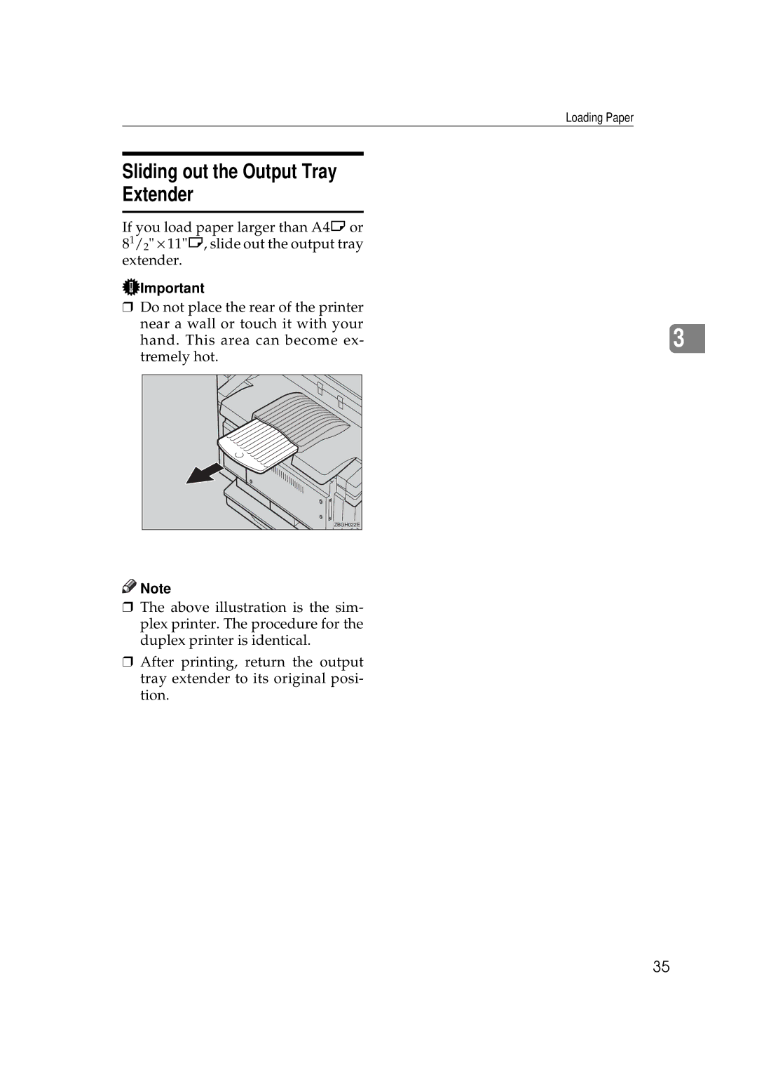 Ricoh AP306D operating instructions Sliding out the Output Tray Extender 