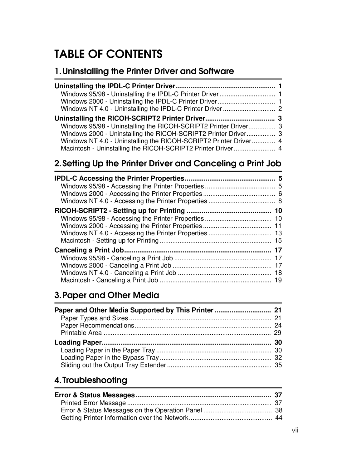 Ricoh AP306D operating instructions Table of Contents 