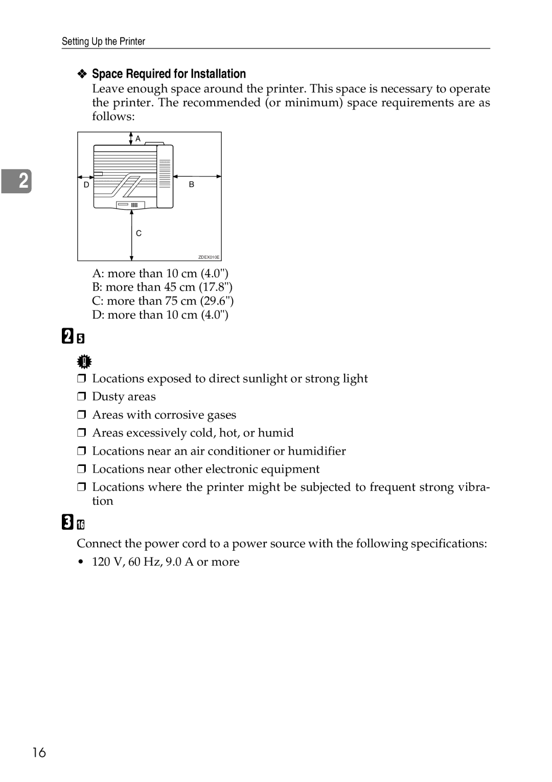 Ricoh AP3200 setup guide Space Required for Installation, Environments to avoid, Power source 