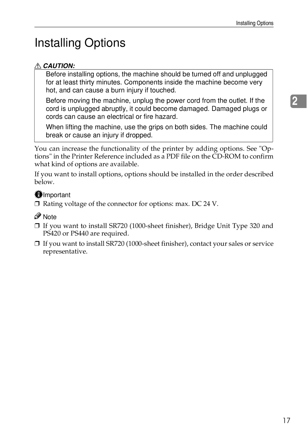 Ricoh AP3200 setup guide Installing Options 