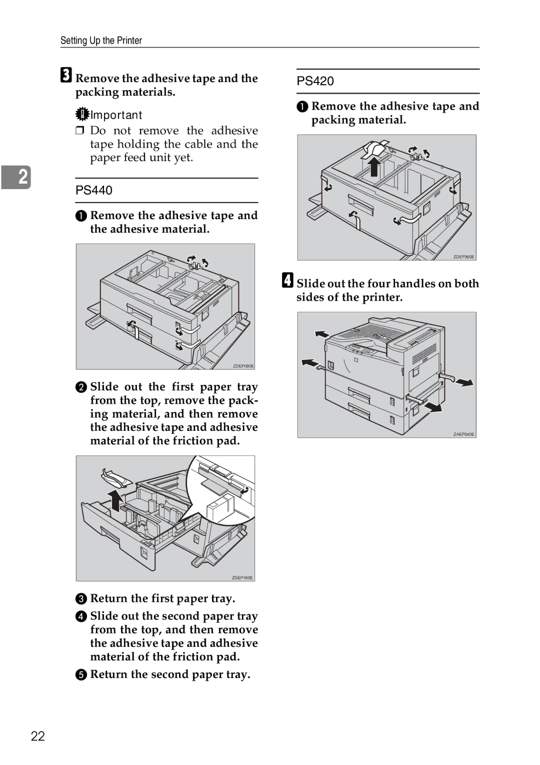 Ricoh AP3200 Remove the adhesive tape and the packing materials, Remove the adhesive tape and the adhesive material 