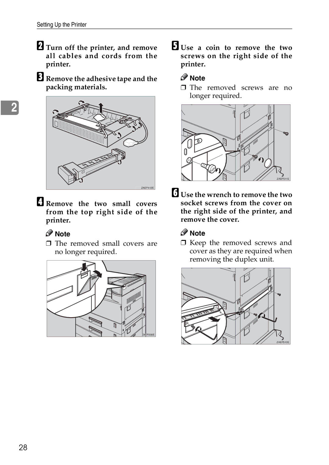 Ricoh AP3200 setup guide Removed small covers are no longer required 