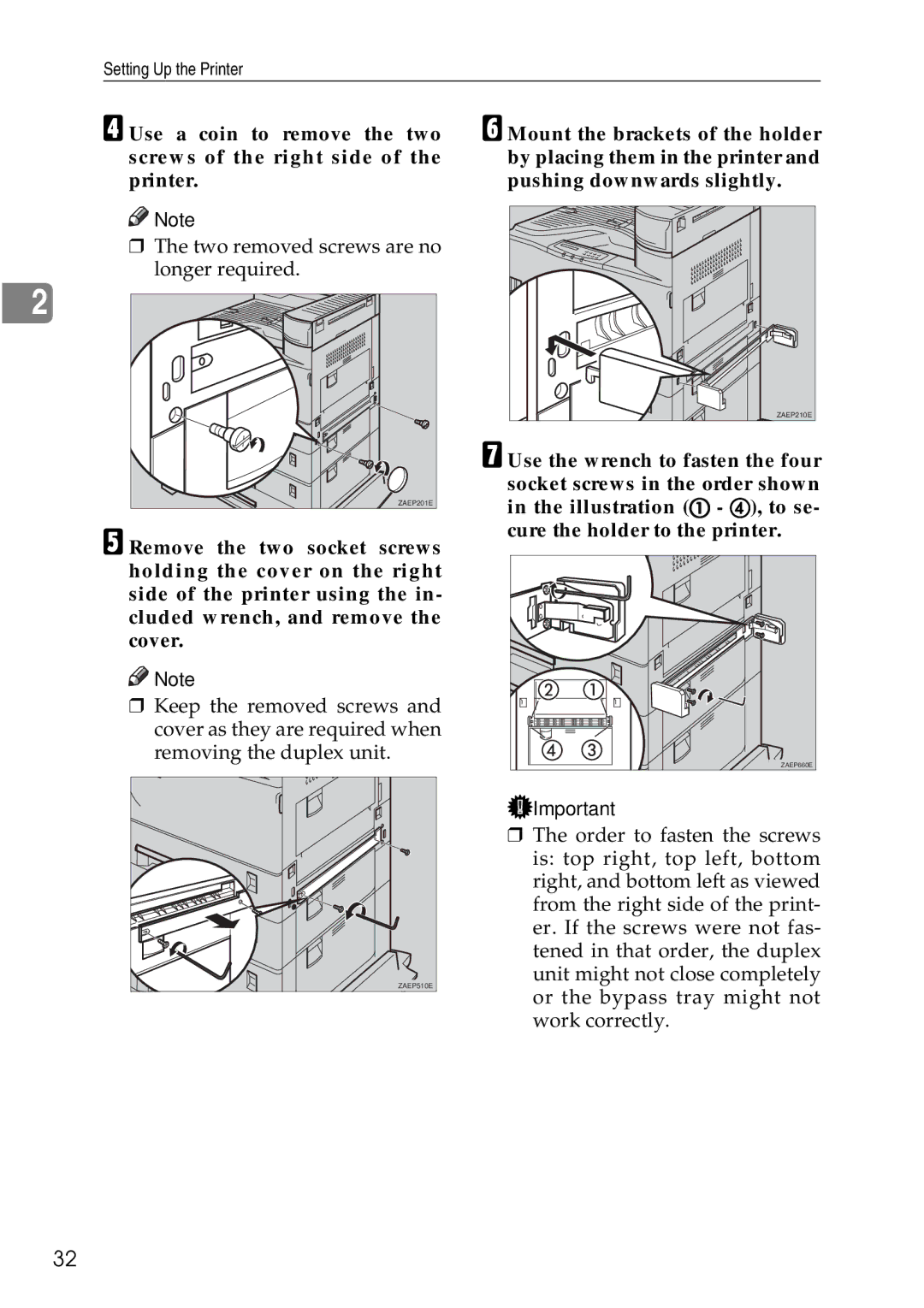 Ricoh AP3200 setup guide Two removed screws are no longer required 