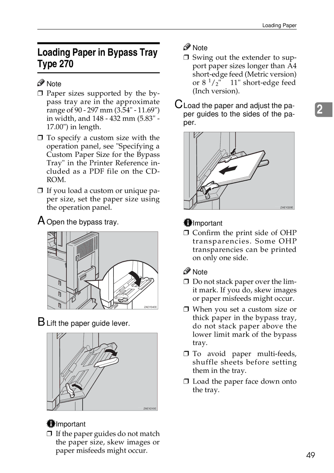 Ricoh AP3200 setup guide Loading Paper in Bypass Tray Type, Open the bypass tray, Lift the paper guide lever 