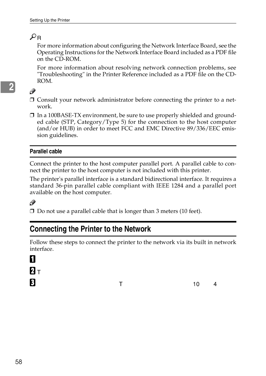 Ricoh AP3200 setup guide Connecting the Printer to the Network, Parallel cable 