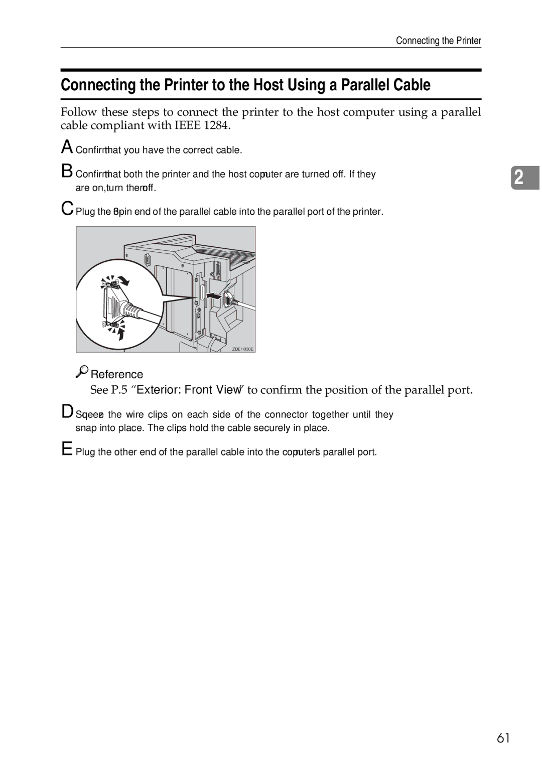 Ricoh AP3200 setup guide Connecting the Printer to the Host Using a Parallel Cable 