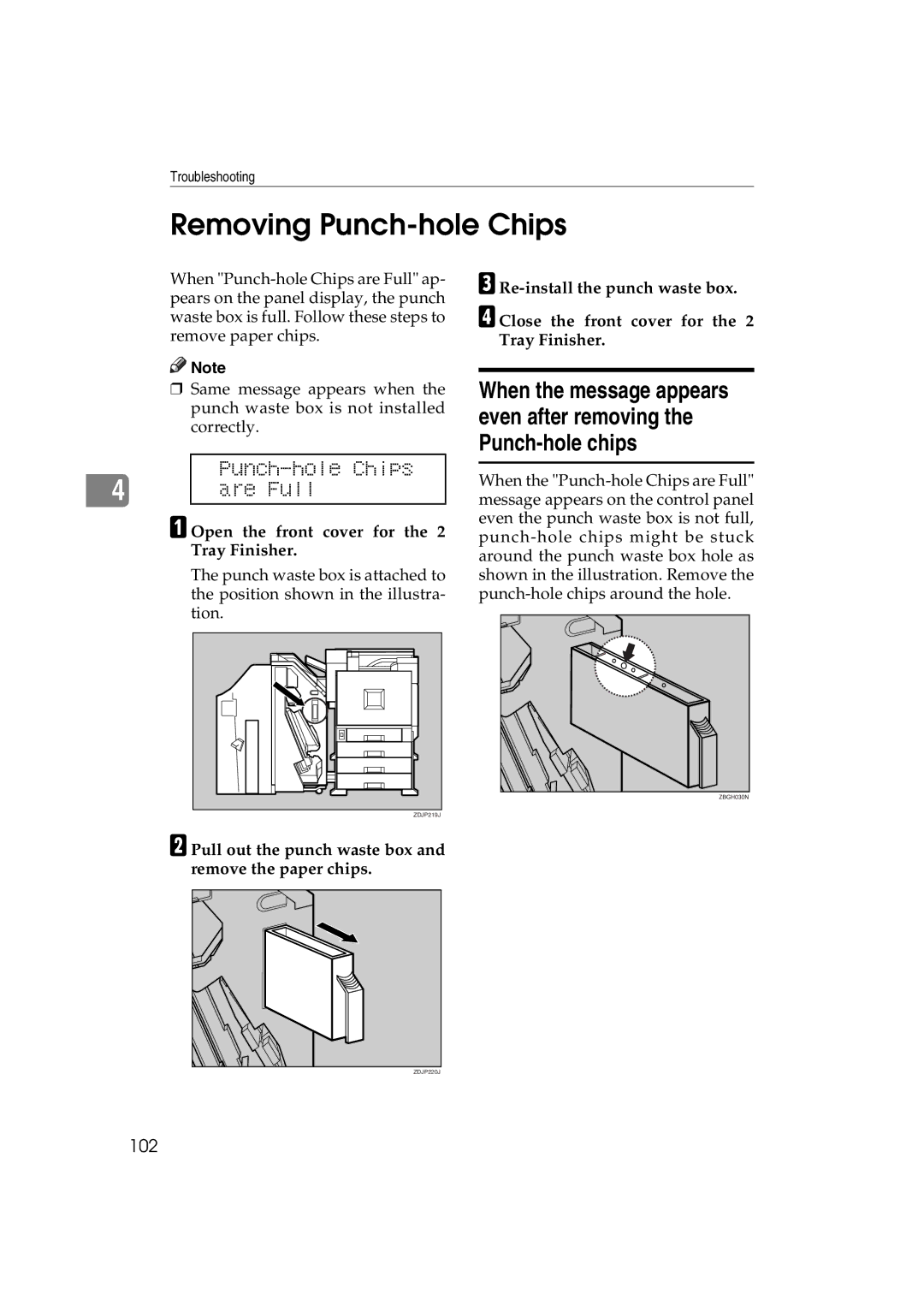 Ricoh AP3800C operating instructions Removing Punch-hole Chips, Are Full 