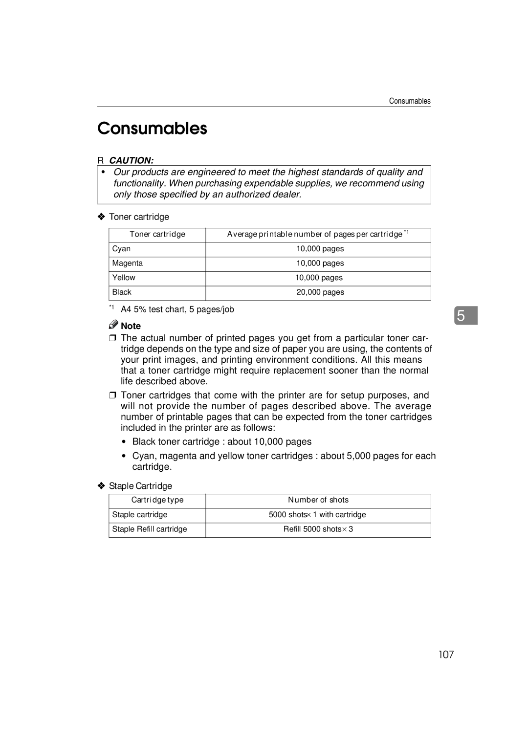 Ricoh AP3800C operating instructions Consumables, Toner cartridge, Staple Cartridge 