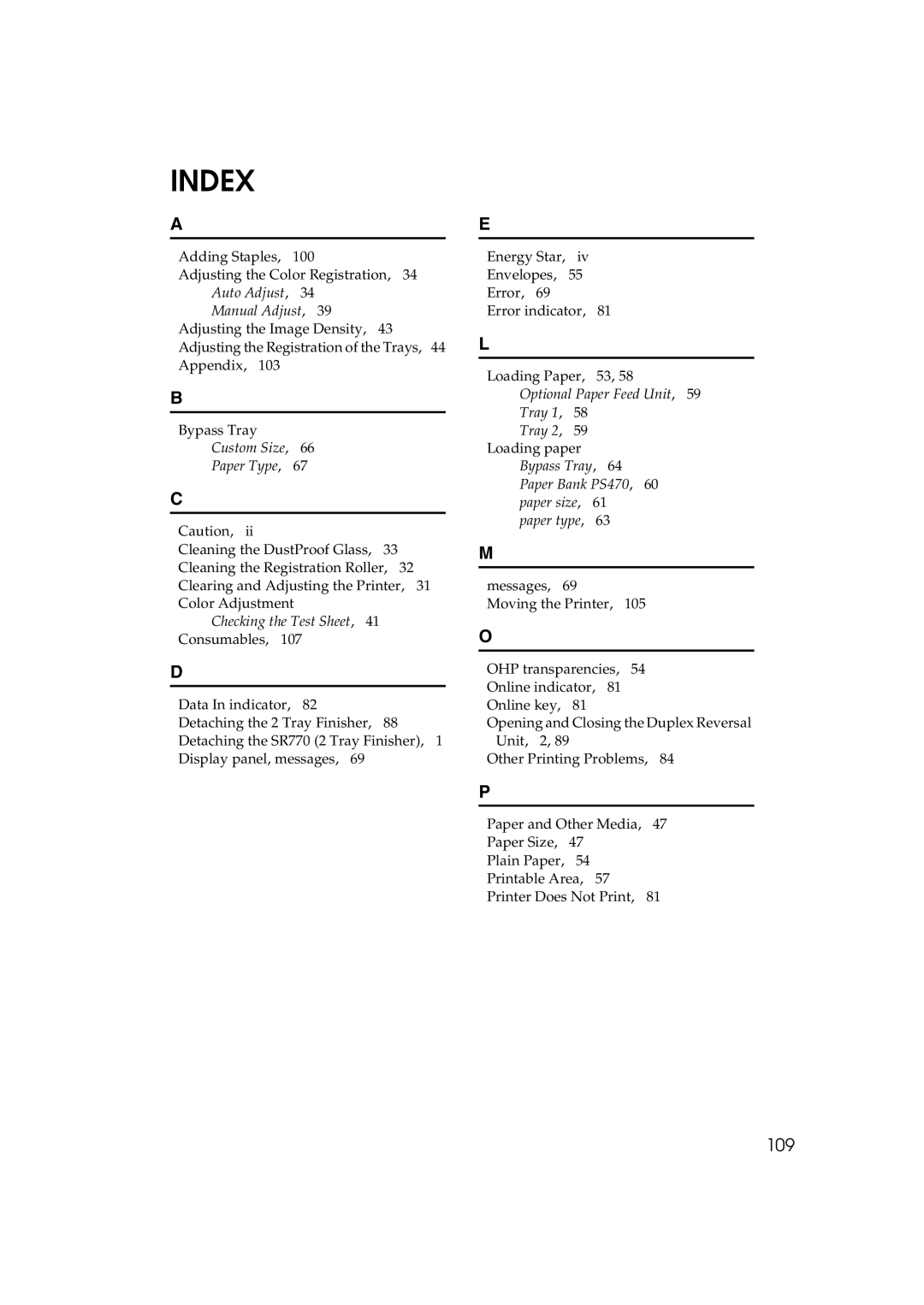 Ricoh AP3800C operating instructions Index 