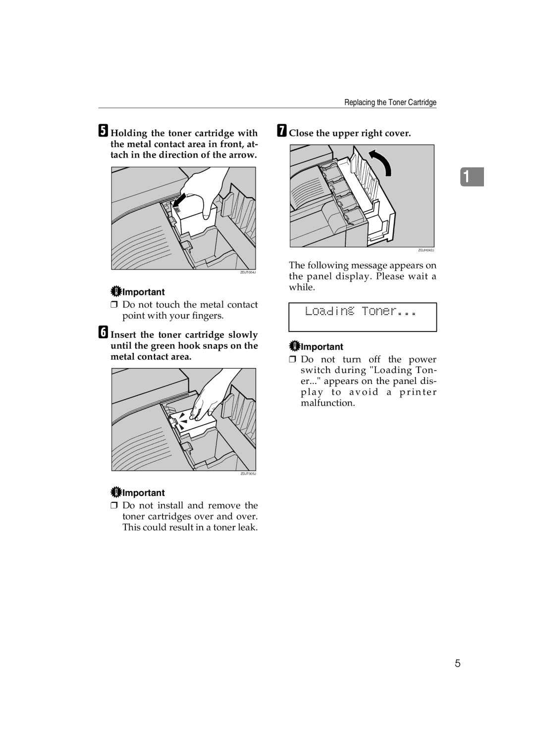 Ricoh AP3800C operating instructions Loading Toner 