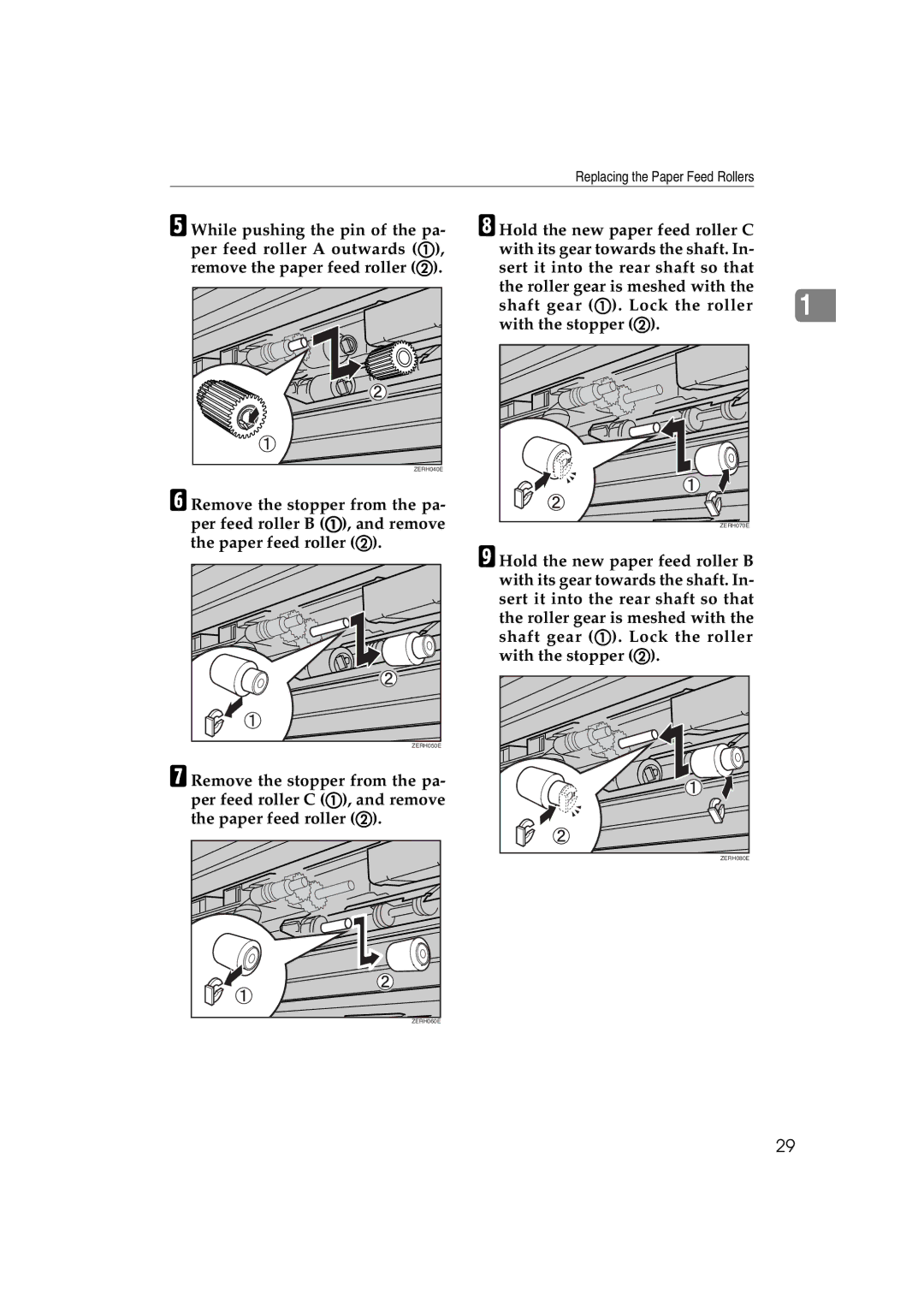 Ricoh AP3800C operating instructions Replacing the Paper Feed Rollers 