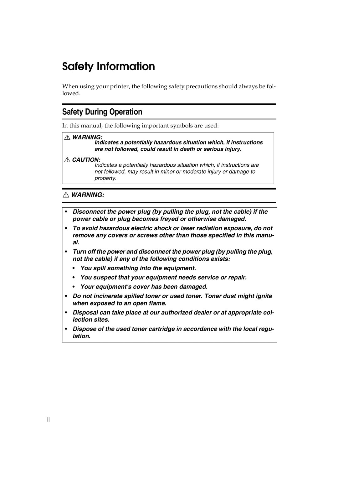 Ricoh AP3800C operating instructions Safety Information, Safety During Operation 