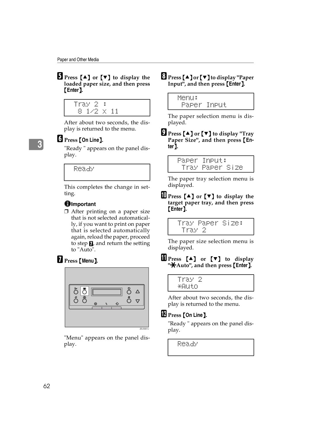 Ricoh AP3800C operating instructions 2 x, Tray 2 *Auto, Press U or T to display pAuto, and then press Enter 