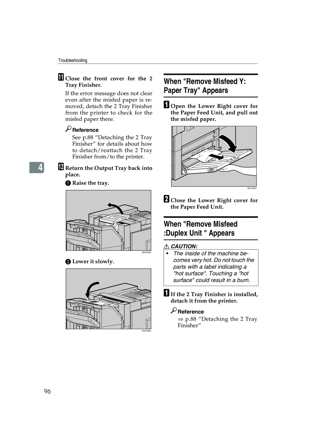 Ricoh AP3800C operating instructions When Remove Misfeed Y: Paper Tray Appears 