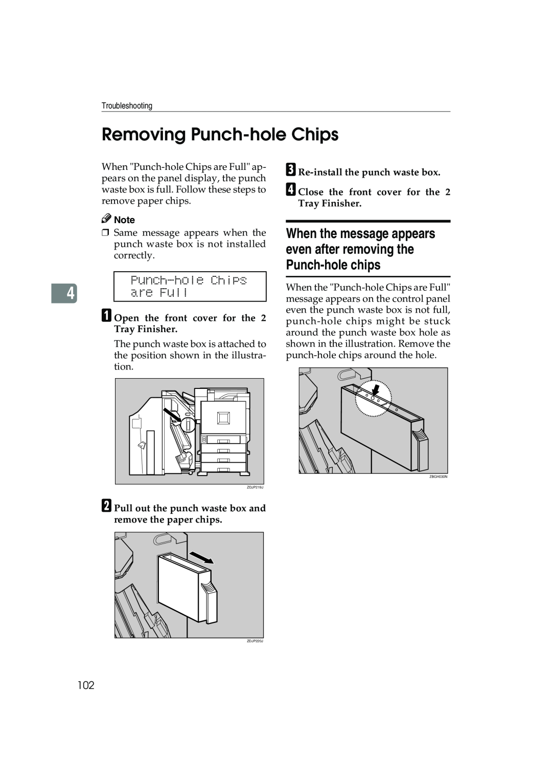 Ricoh AP3800C operating instructions Removing Punch-holeChips, are Full 