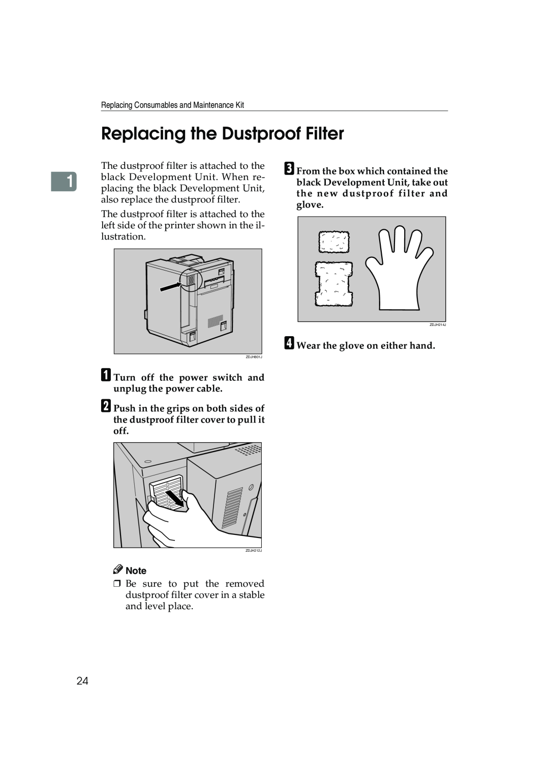 Ricoh AP3800C operating instructions Replacing the Dustproof Filter 