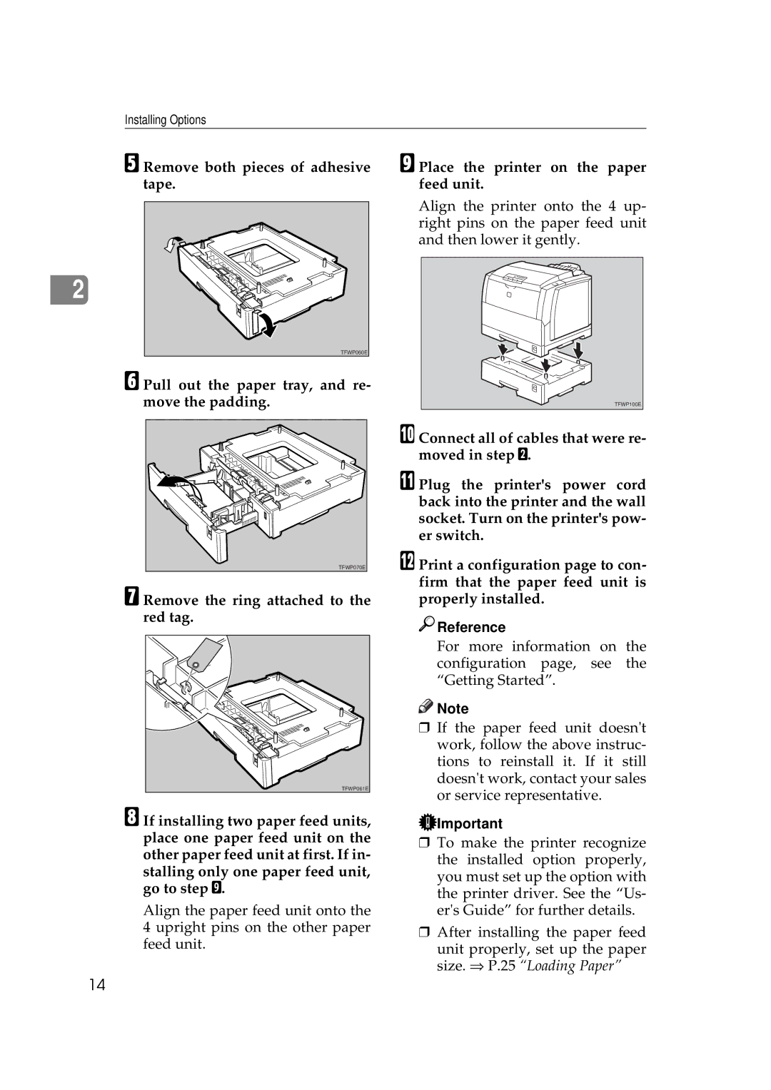 Ricoh AP505 manual Remove both pieces of adhesive tape, Pull out the paper tray, and re- move the padding 