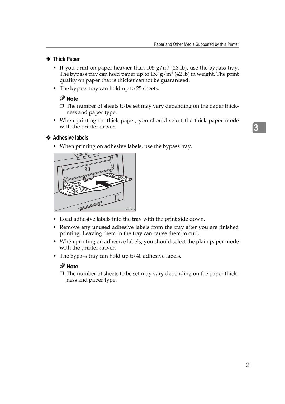 Ricoh AP505 manual Thick Paper, Adhesive labels 