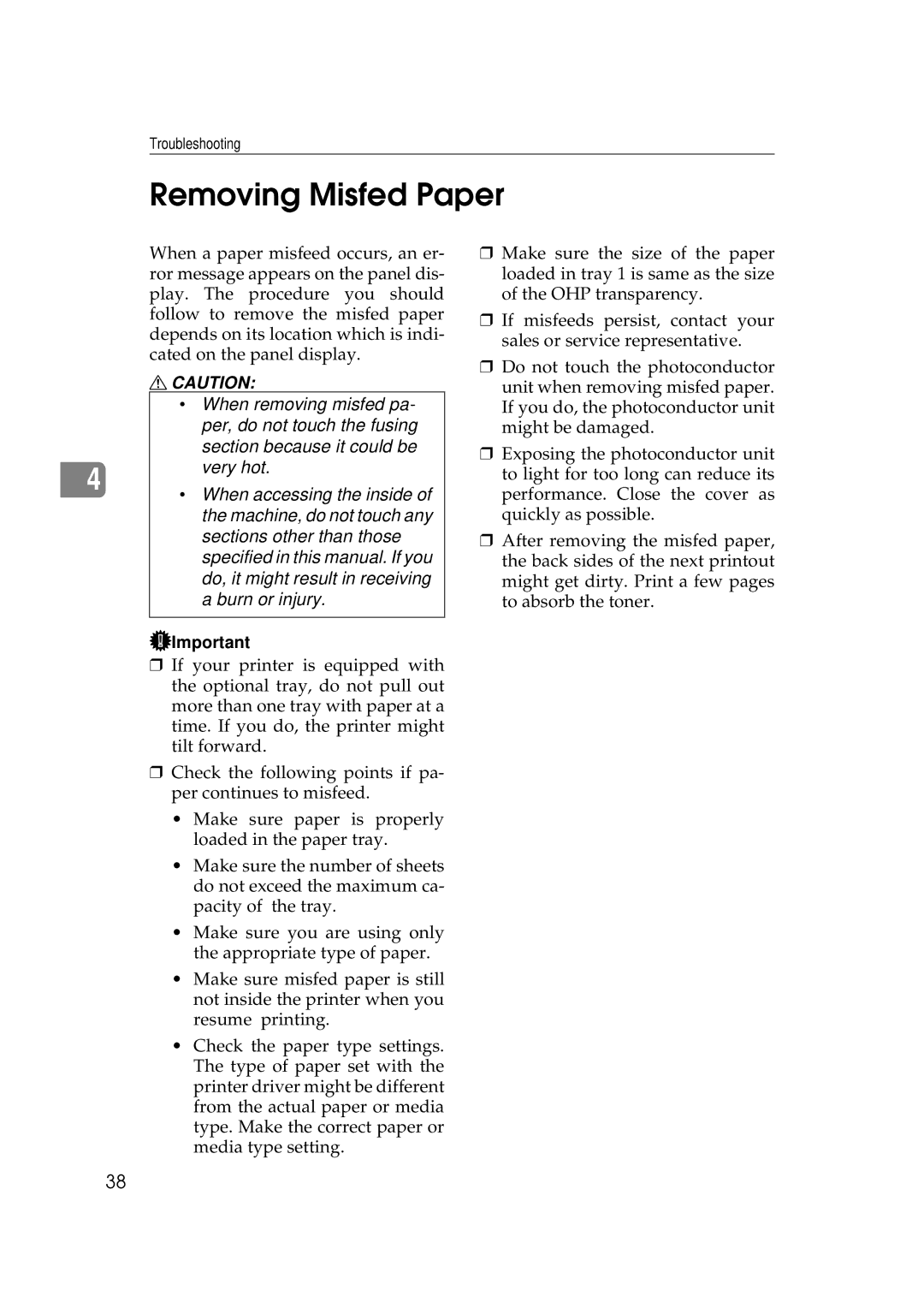 Ricoh AP505 manual Removing Misfed Paper 