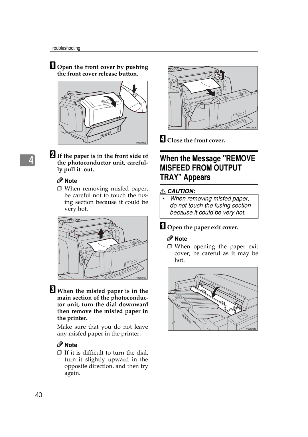 Ricoh AP505 manual When the Message Remove, Tray Appears, Open the paper exit cover 