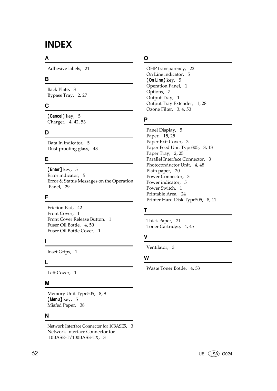 Ricoh AP505 manual Index 