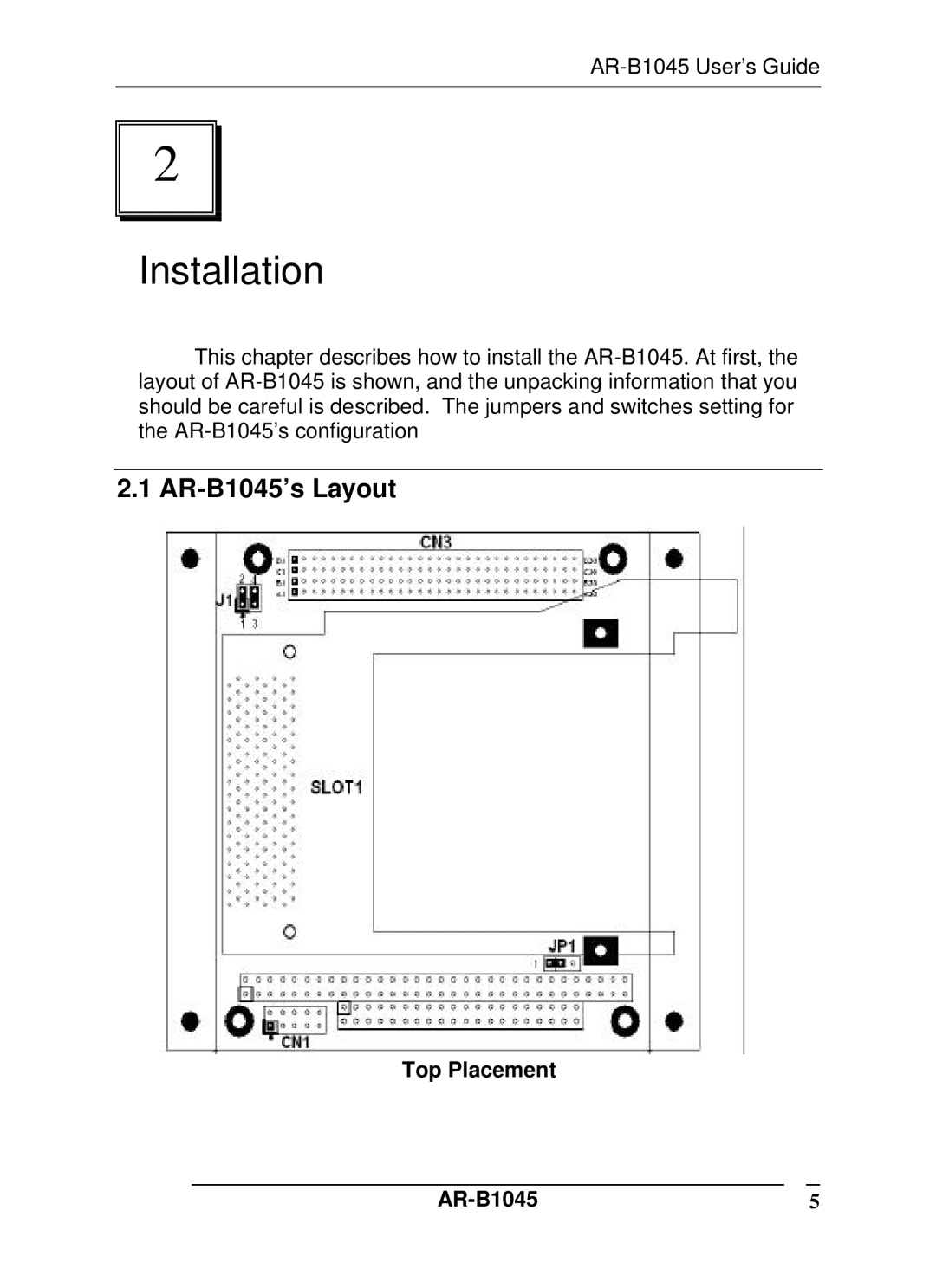 Ricoh manual Installation, AR-B1045’s Layout, Top Placement AR-B1045 