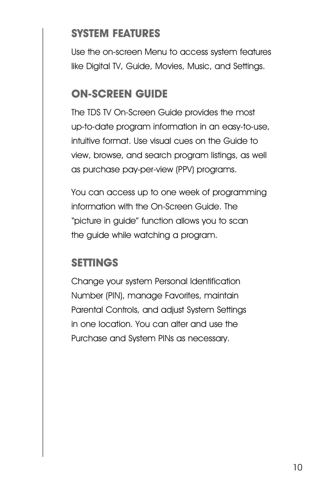 Ricoh Broadband. Digital TV. Phone manual System Features, On-Screen Guide, Settings 