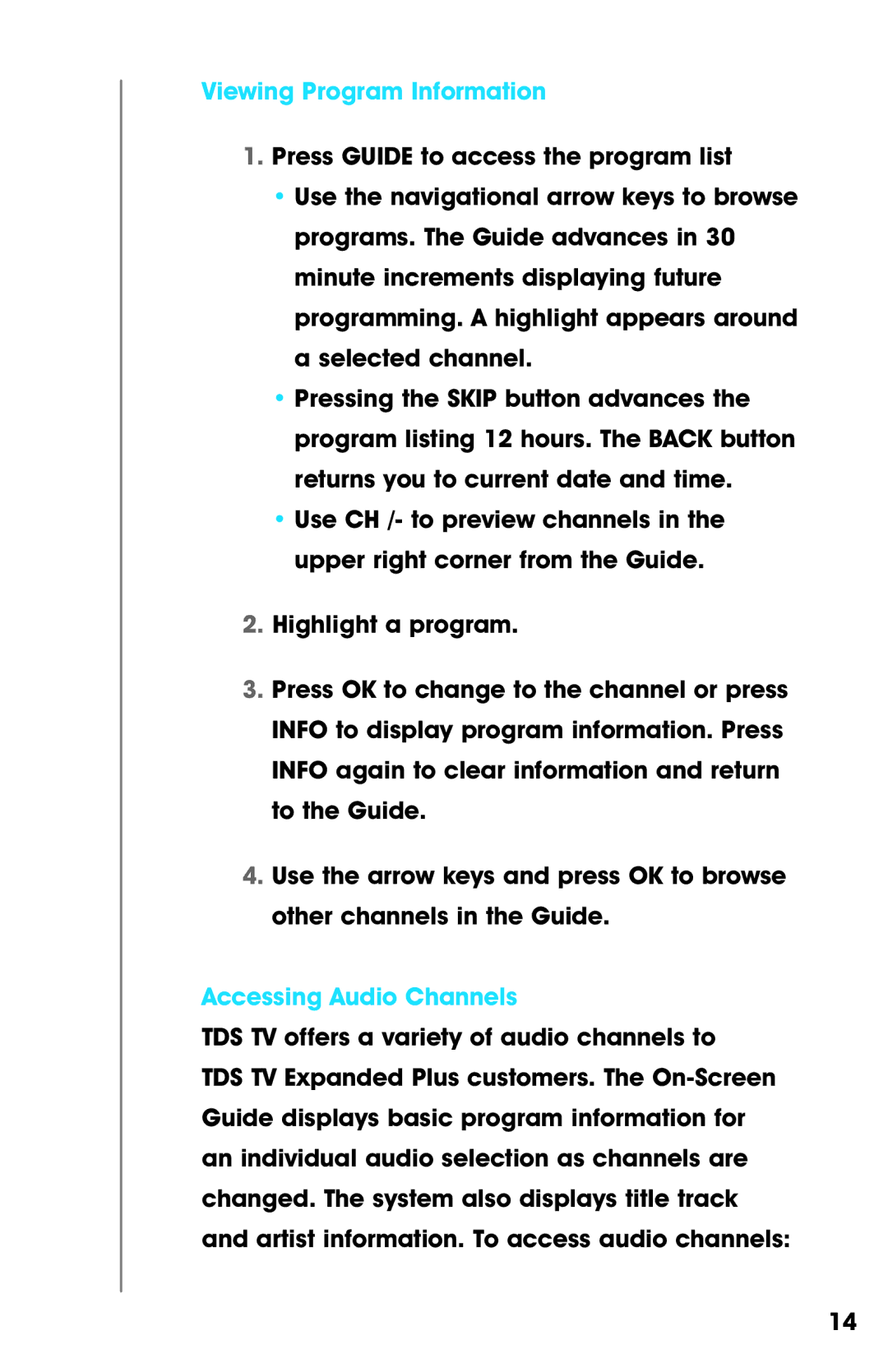 Ricoh Broadband. Digital TV. Phone manual Viewing Program Information, Accessing Audio Channels 