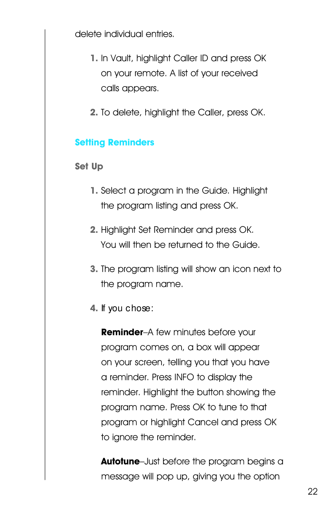 Ricoh Broadband. Digital TV. Phone manual Setting Reminders, Set Up 