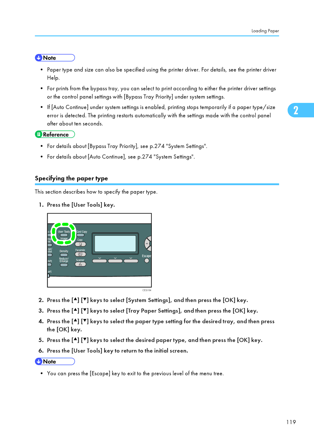 Ricoh SP C240SF, C242SF Specifying the paper type, This section describes how to specify the paper type 