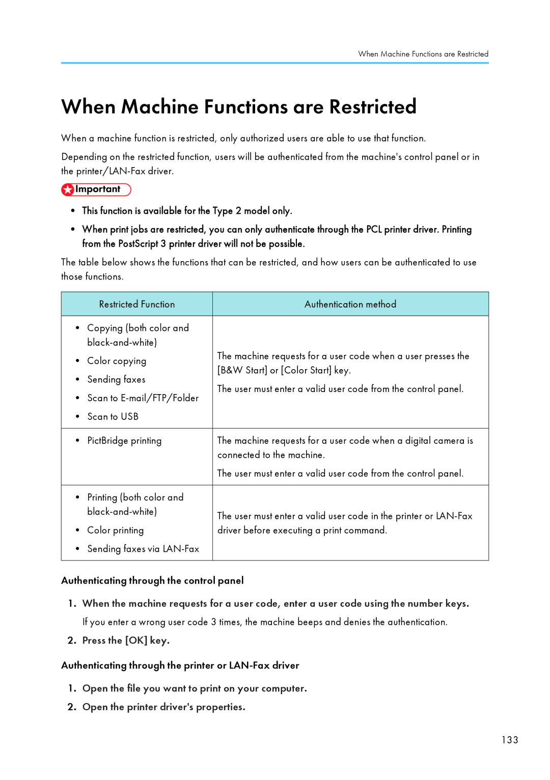 Ricoh SP C240SF, C242SF operating instructions When Machine Functions are Restricted, Press the OK key 