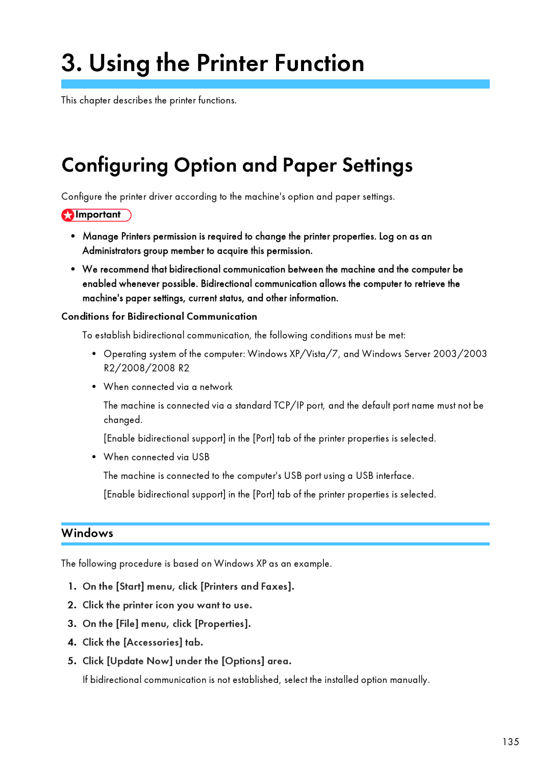 Ricoh SP C240SF, C242SF Configuring Option and Paper Settings, Windows, This chapter describes the printer functions 