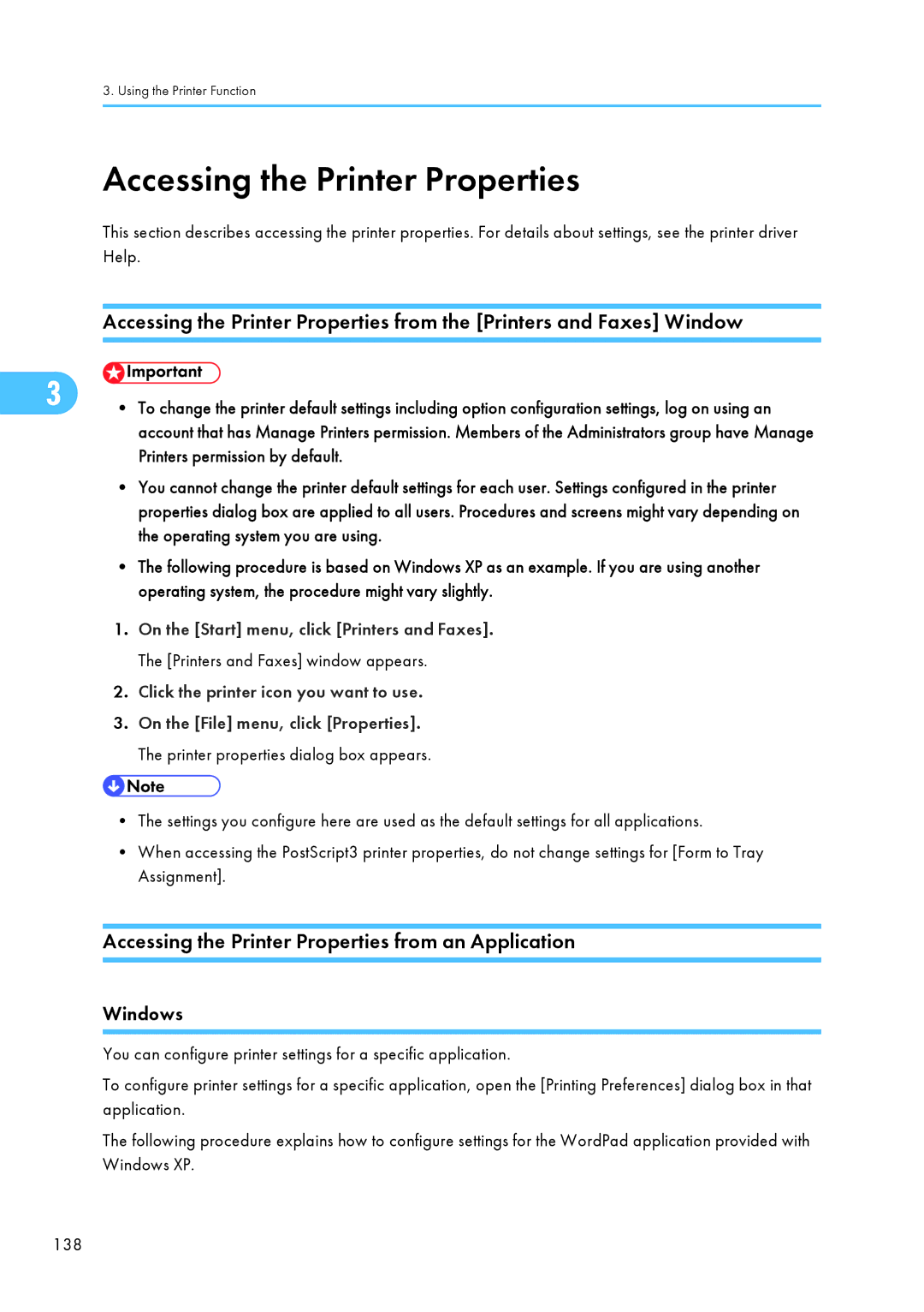 Ricoh C242SF, SP C240SF operating instructions Accessing the Printer Properties from an Application, Windows 