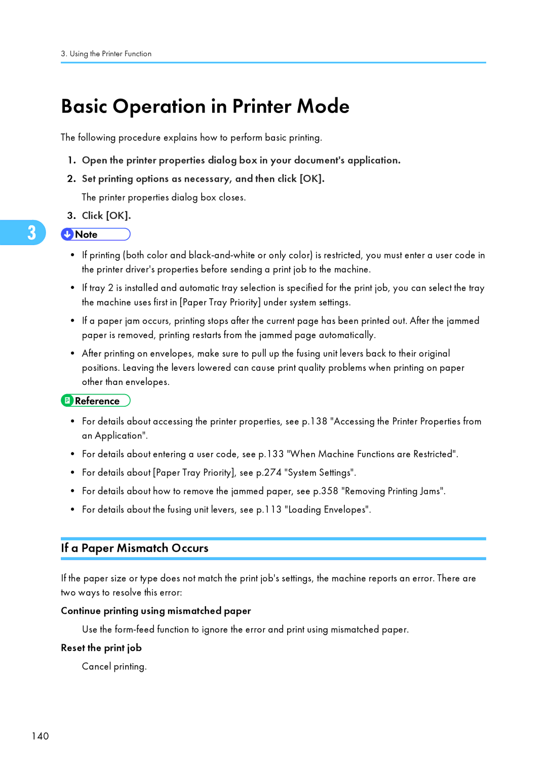 Ricoh C242SF, SP C240SF operating instructions Basic Operation in Printer Mode, If a Paper Mismatch Occurs 